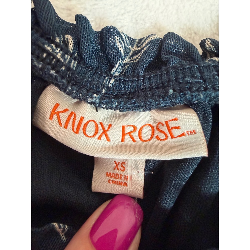 Knox Rose Navy Blue Floral Smocked Waist Maxi Dress Womens XS Long Sleeve Boho - Picture 4 of 9